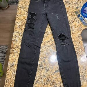 American Eagle Outfitters Black Distressed Skinny Jeans